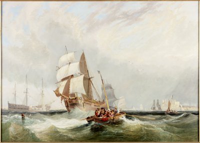 Embarcaciones en la costa, un bote transportando pasajeros de John Wilson Carmichael